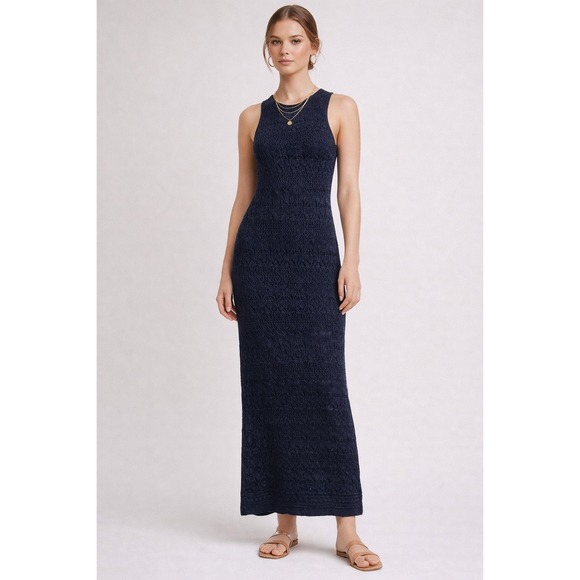 Splendid Dresses & Skirts - Splendid Navy Knit Maxi Dress Small Sleeveless‎ Crochet NWOT